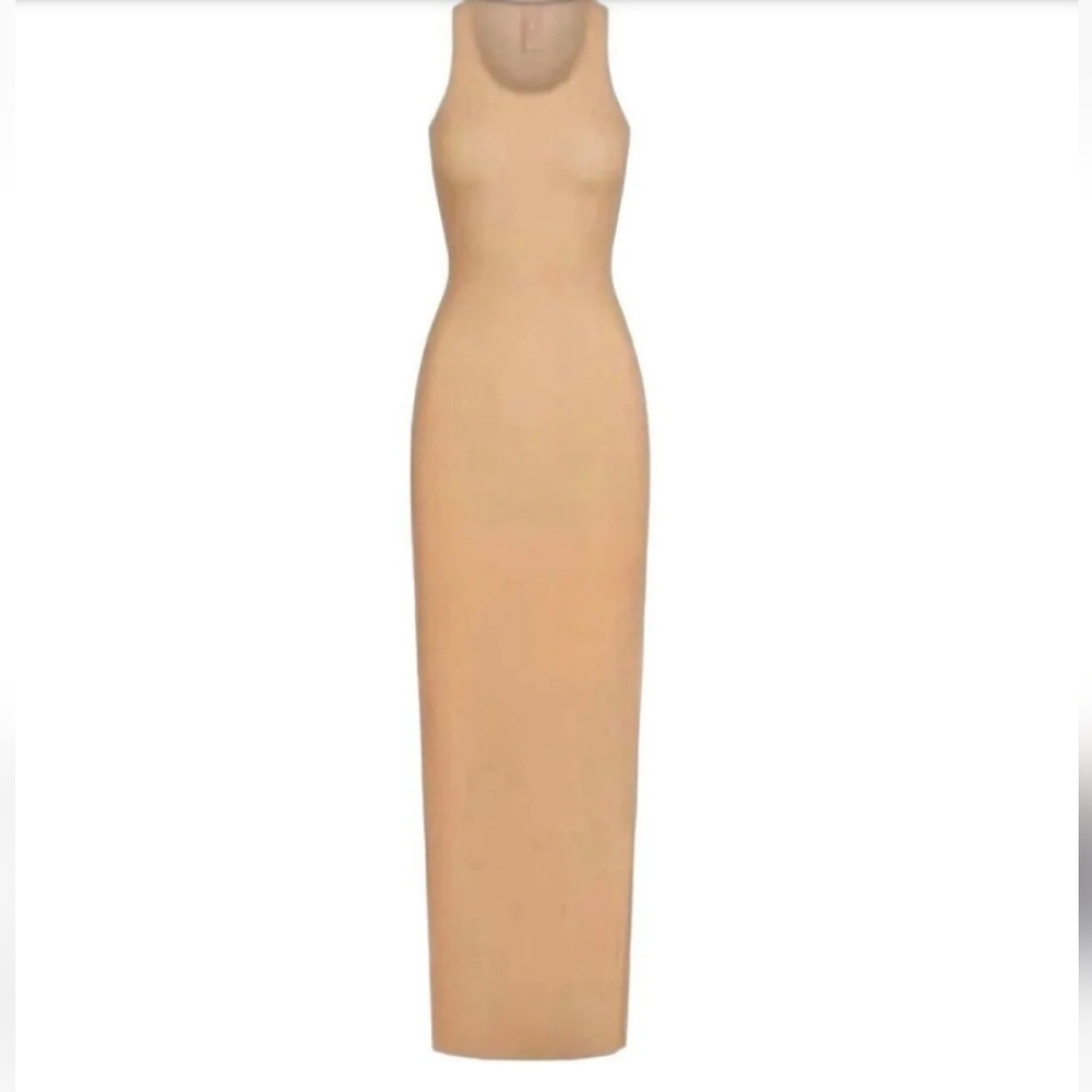 2. NWT SKIMS MESH LONG TANK DRESS IN OCHRE